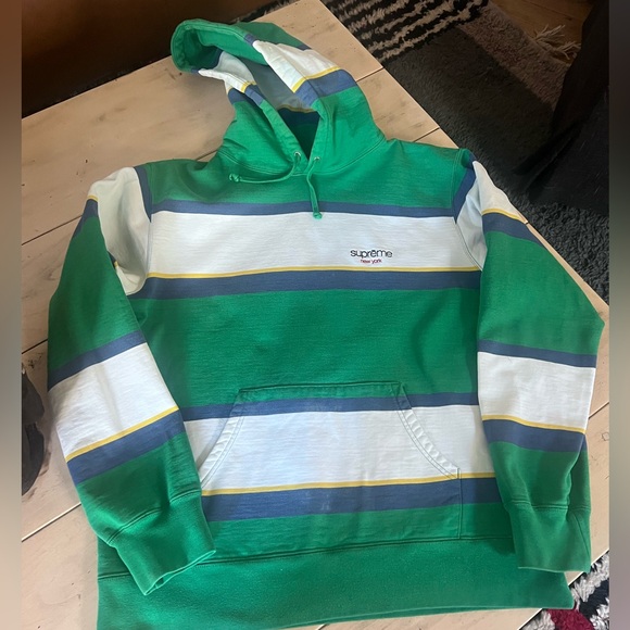 Supreme Other - Supreme Green, White & Navy Striped Hooded Sweatshirt